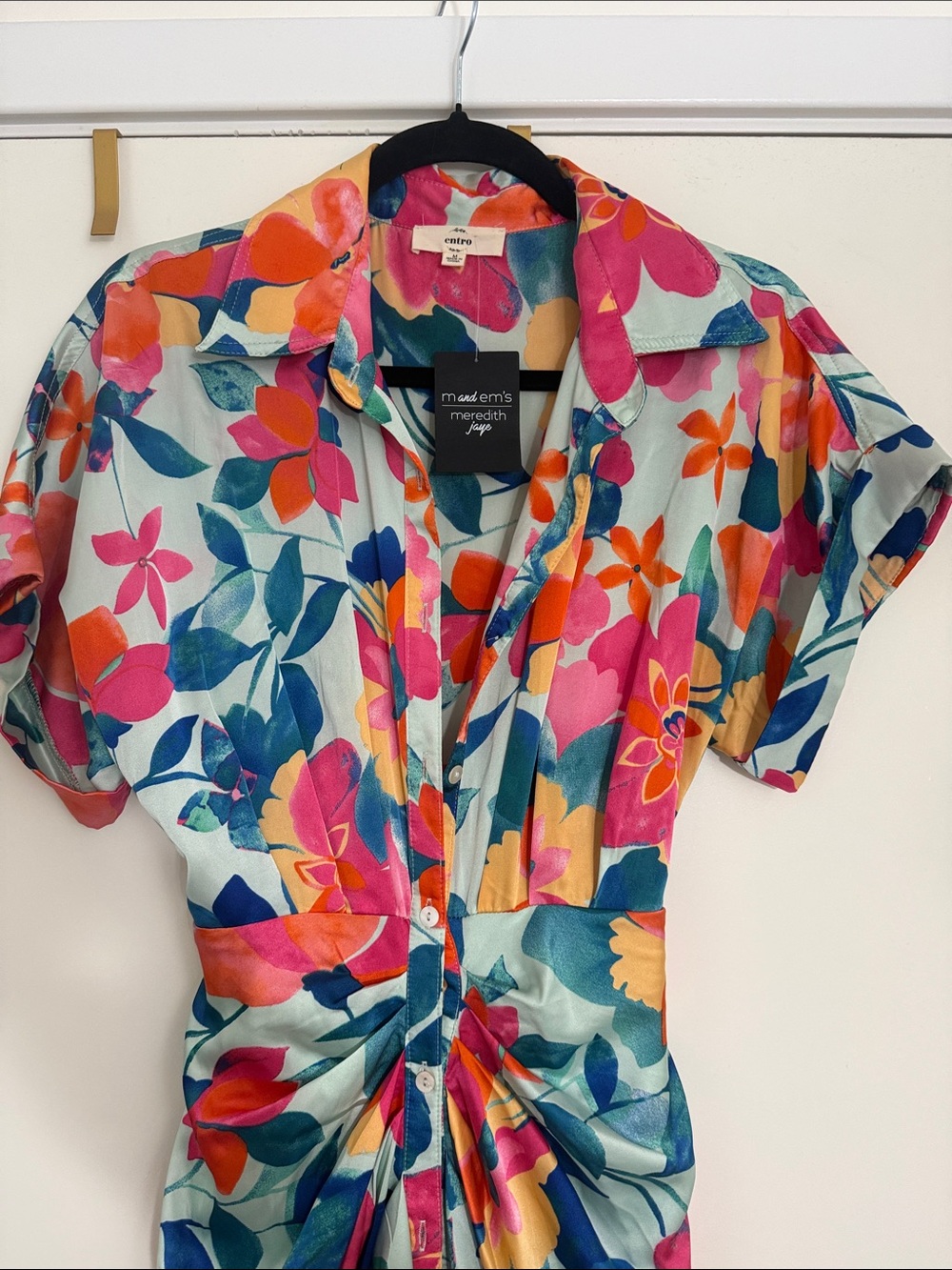 Multicolor Floral Button-Front Blouse - Pink, Blue, Orange, Yellow - Flattering!